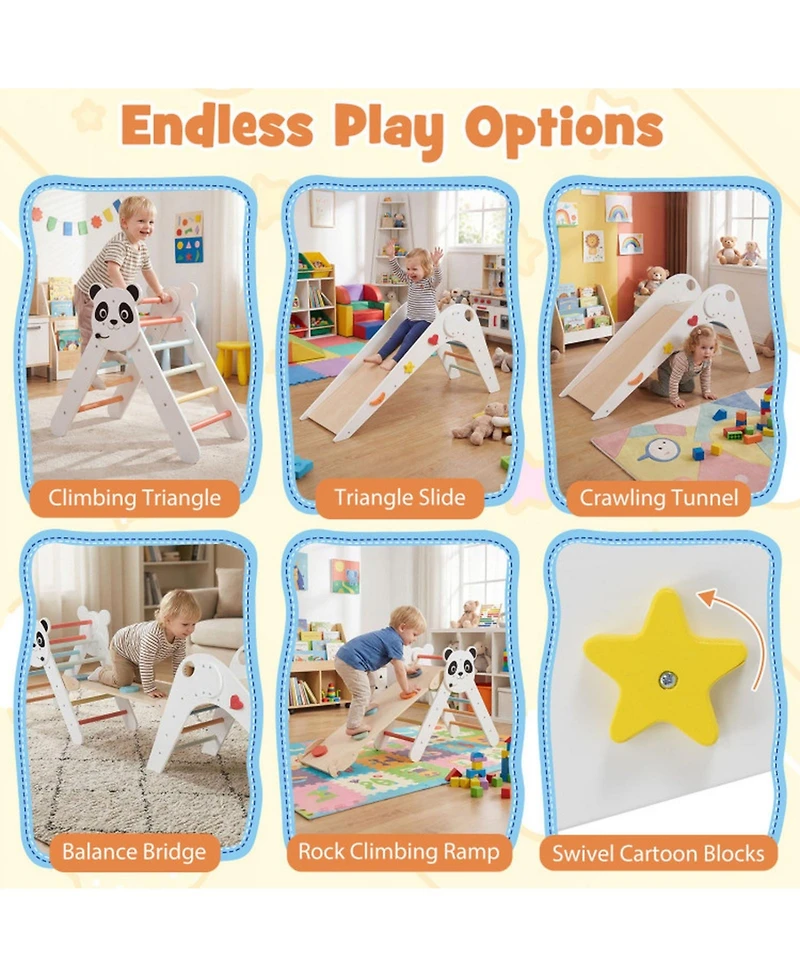 Hongge Ages 3+ Montessori Foldable 3-Piece Climbing Triangle, Slide, and Balance Bridge Set