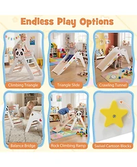 Hongge Ages 3+ Montessori Foldable 3-Piece Climbing Triangle, Slide, and Balance Bridge Set