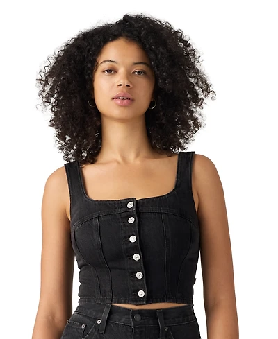 Levi's Women's Audra Seamed Top Cap Sleeveless Square Neck Crop Denim