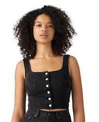 Levi's Women's Audra Seamed Top Cap Sleeveless Square Neck Crop Denim