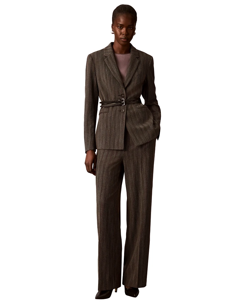 Calvin Klein Women's Pull-On Wide-Leg Herringbone Pants
