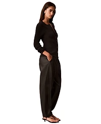Calvin Klein Women's Faux Leather High-Rise Pleated Barrel Leg Pants