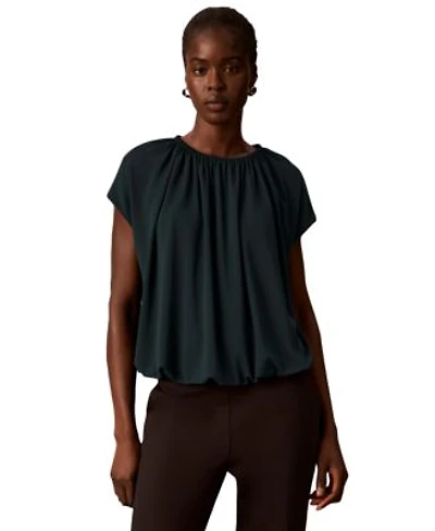 Calvin Klein Womens Shirred Extended Shoulder Short Sleeve Blouse