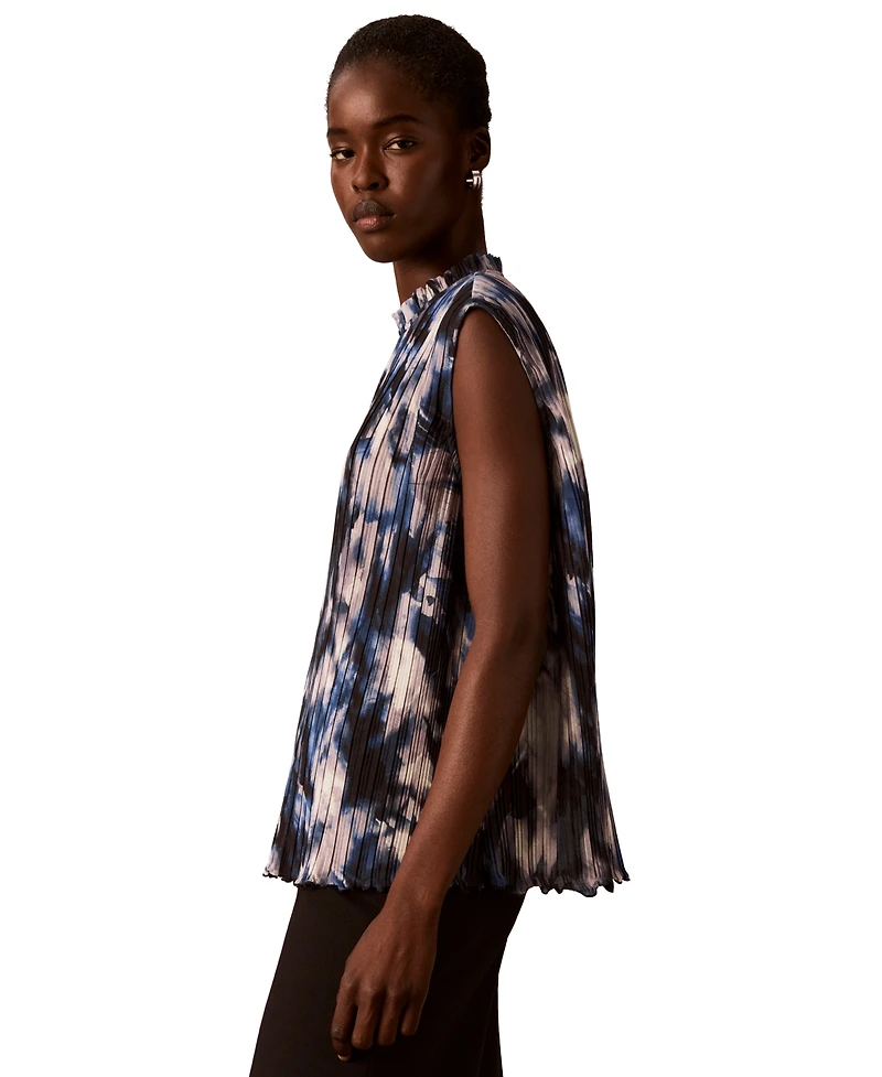 Calvin Klein Women's Mock Neck Sleeveless Printed Blouse