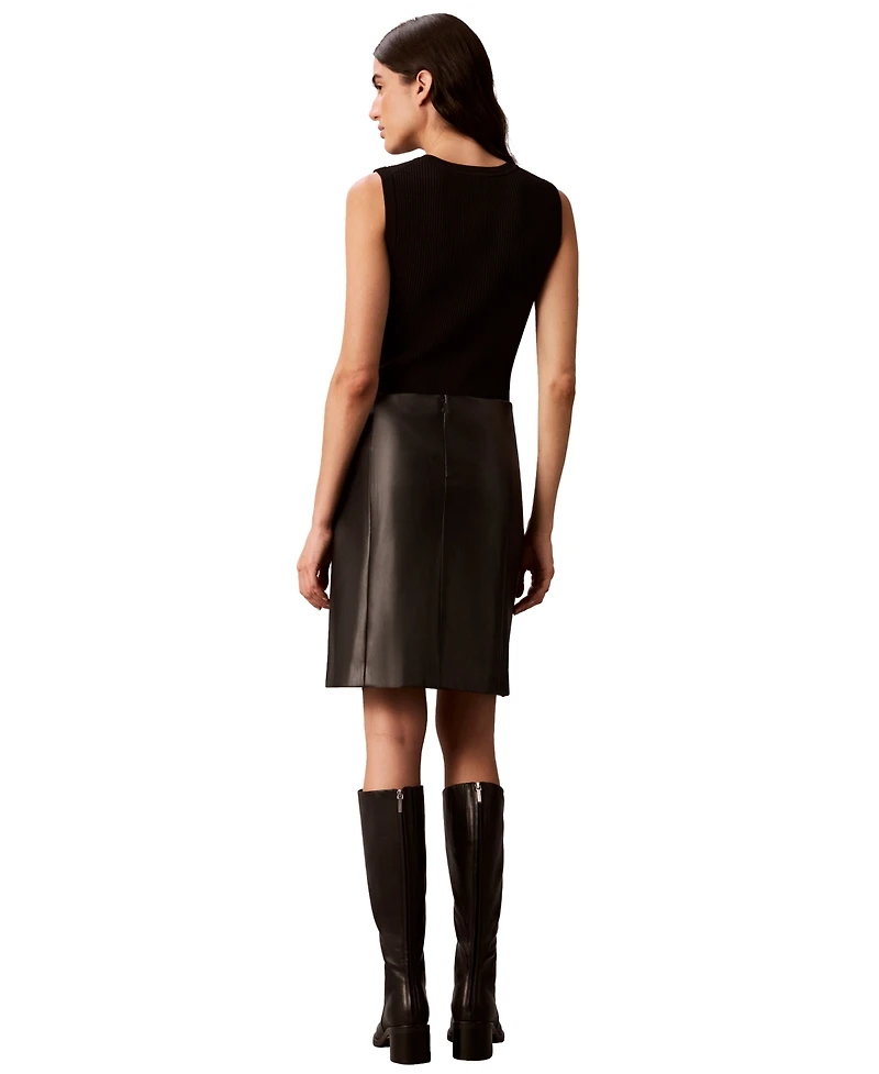 Calvin Klein Women's Faux Leather A-Line Mini Skirt