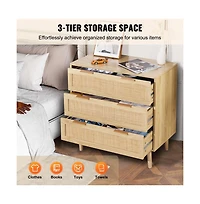 Slickblue Modern Rattan Storage Dresser with 3 Drawer Organizer Design