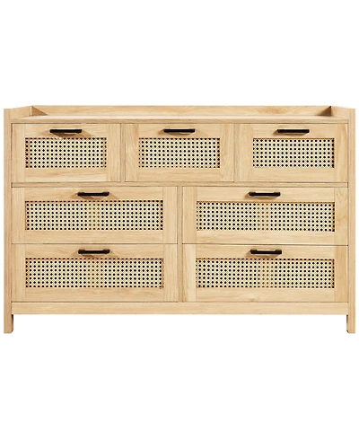 Slickblue 7 Drawer Rattan Dresser with Led Light and Storage