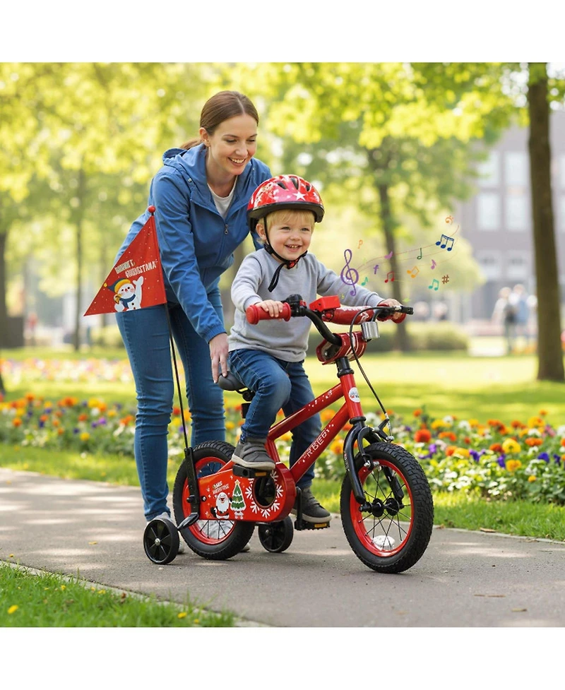 Hongge 12-Inch Metal Kids Bike with Safety Flag and Training Wheels, Ages 3+