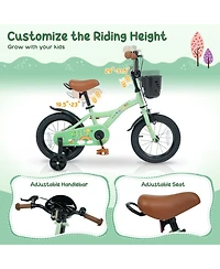 Hongge 14-Inch Adjustable Girls' Bicycle with Training Wheels, 110 lbs Capacity, Ages 3-5