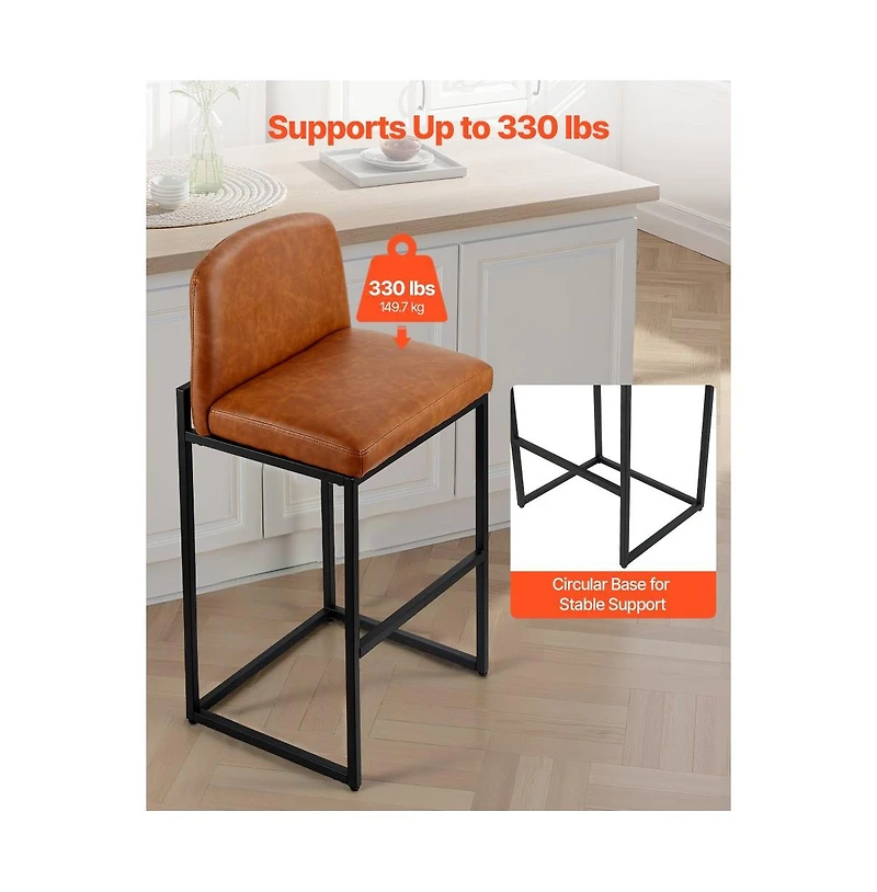 Slickblue Set of 4 27 Inch Pu Leather Counter Bar Stools with Backrest