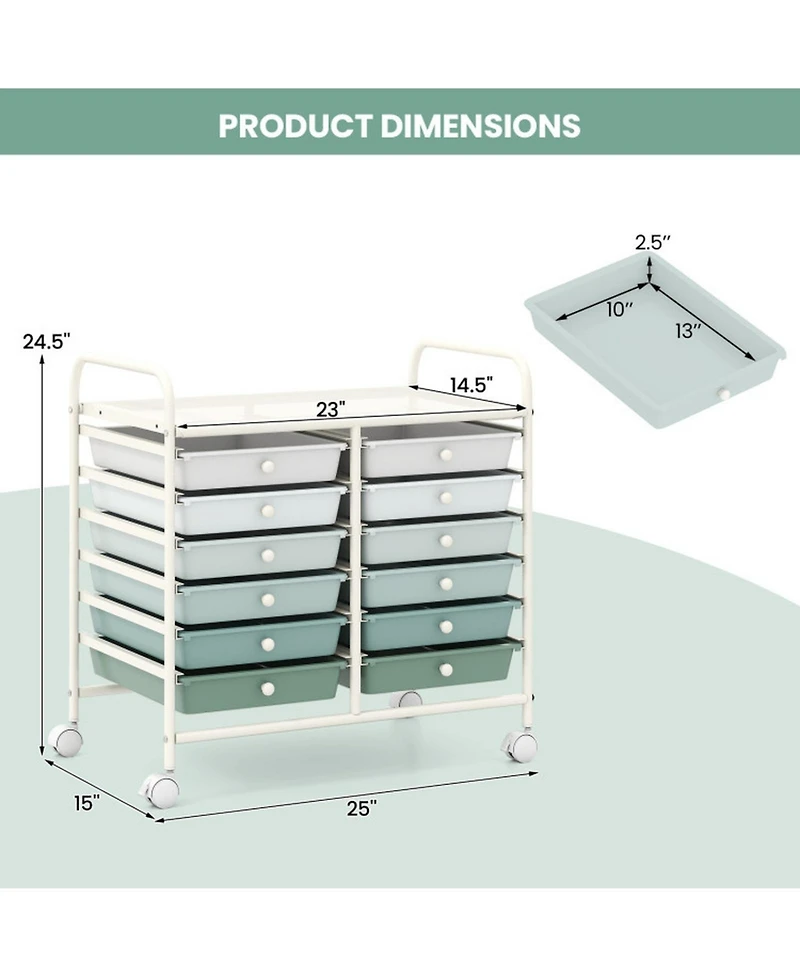 Sugift 12 Drawer Rolling Storage Cart for Home and Office