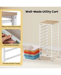 Sugift 10-Drawer Rolling Storage Cart Utility Organizer with Wooden Tabletop and Lockable Wheels