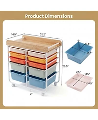 Sugift 10-Drawer Rolling Storage Cart with Wooden Tabletop and Lockable Wheels for Office