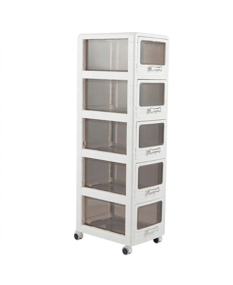 Sugift 5-Tier Plastic Drawer Storage Organizer Rolling Cart with 3/4/5 Drawers and Lockable Wheels