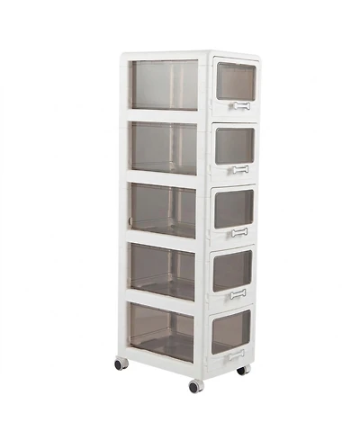 Sugift 5-Tier Plastic Drawer Storage Organizer Rolling Cart with 3/4/5 Drawers and Lockable Wheels