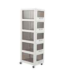 Sugift 5-Tier Plastic Drawer Storage Organizer Rolling Cart with 3/4/5 Drawers and Lockable Wheels