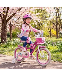 Hongge 16-Inch Kids Bike with Adjustable Handlebar, Training Wheels & Front Basket, 110 lbs Capacity, Ages 4–7