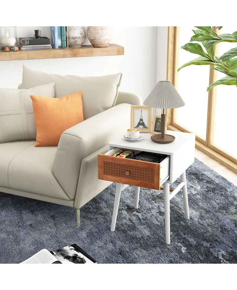 Costway Nightstand Modern Bedside End Table with Storage Drawer and Solid Wood Legs