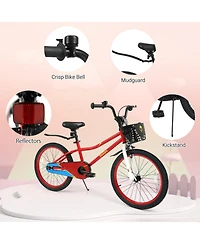 Hongge 20-Inch Height-Adjustable Kids Bike with Dual Brakes, Storage Basket, 143 lbs. Capacity, Ages 8+