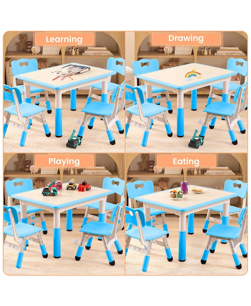 homfan Height Adjustable Kids Table and 4 Chair Set with Erasable Desktop, Non Slip Legs, Foldable, for Ages 2 to 10