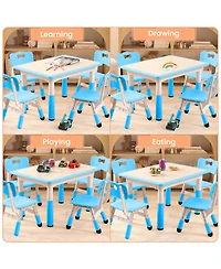 homfan Height Adjustable Kids Table and 4 Chair Set with Erasable Desktop, Non Slip Legs, Foldable, for Ages 2 to 10