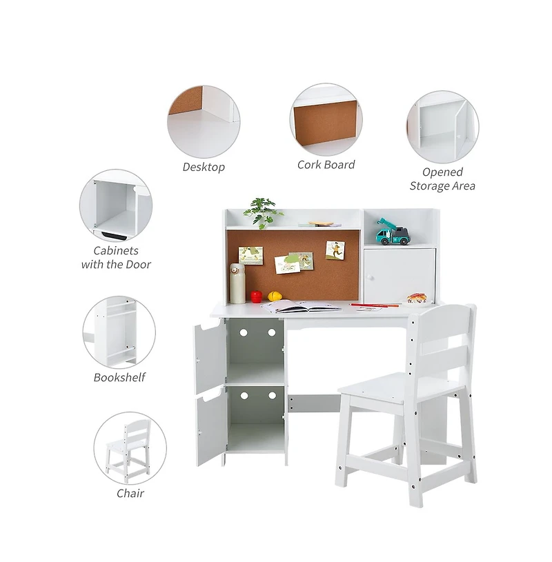 homfan Kids Desk and Chair Set with Storage Shelf, Bulletin Board, and 2 Drawers