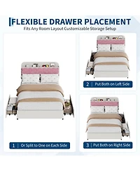homfan Sandwich Cookie Style Princess Bed Frame, Upholstered with Storage Headboard and 2 Drawers, No Box Spring Needed