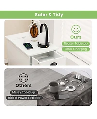 Costway 1PC Side End Table Nightstand with Charging Station Storage for Living Room Bedroom