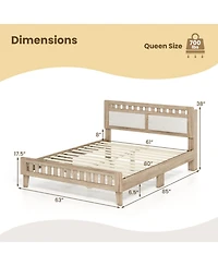 Sugift Queen Wood Bed Frame with Upholstered Headboard and 12 Plywood Slats