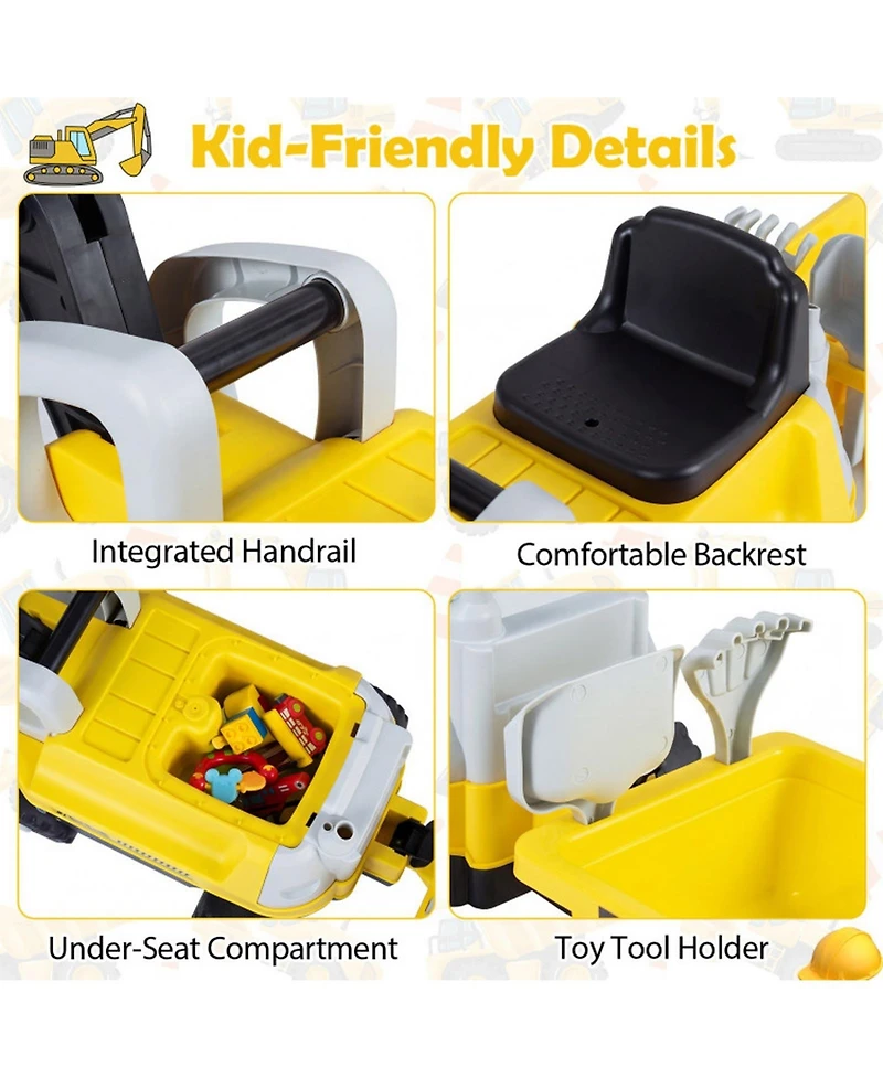 Hongge 2-In-1 Foot-to-Floor Ride-On Tractor with Digging Arm and Detachable Trailer, 50"L x 13"W x 23"H, 55 lb. Capacity, Ages 3+