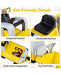 Hongge 2-In-1 Foot-to-Floor Ride-On Tractor with Digging Arm and Detachable Trailer, 50"L x 13"W x 23"H, 55 lb. Capacity, Ages 3+