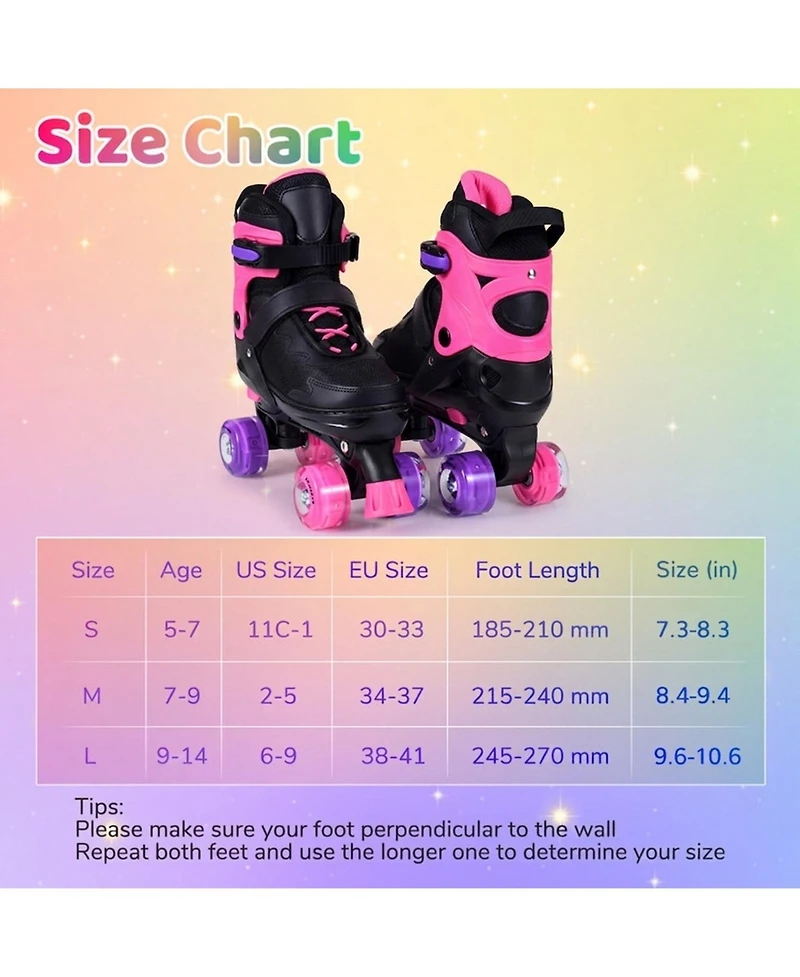 Hongge Teen Adjustable Quad Roller Skates with Light-Up Wheels, Ages 9+