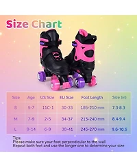 Hongge Teen Adjustable Quad Roller Skates with Light-Up Wheels, Ages 9+