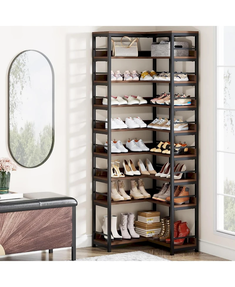 Tribesigns 9 Tiers Corner Shoe Rack, Tall Vertical Shoe Rack Organizer, Free Standing Large Shoe Storage Shelf