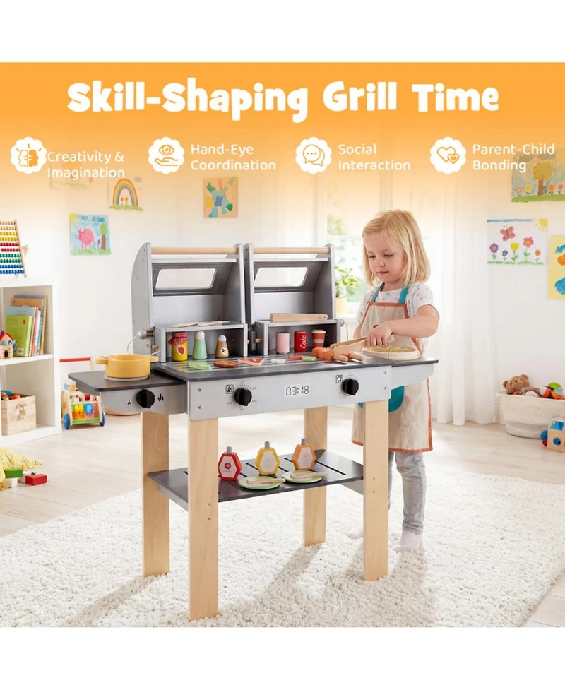Sugift Wooden Barbecue Grill Playset with Grilling Tools and Play Food, Ages 3+