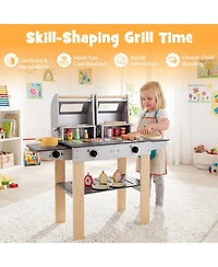 Sugift Wooden Barbecue Grill Playset with Grilling Tools and Play Food, Ages 3+