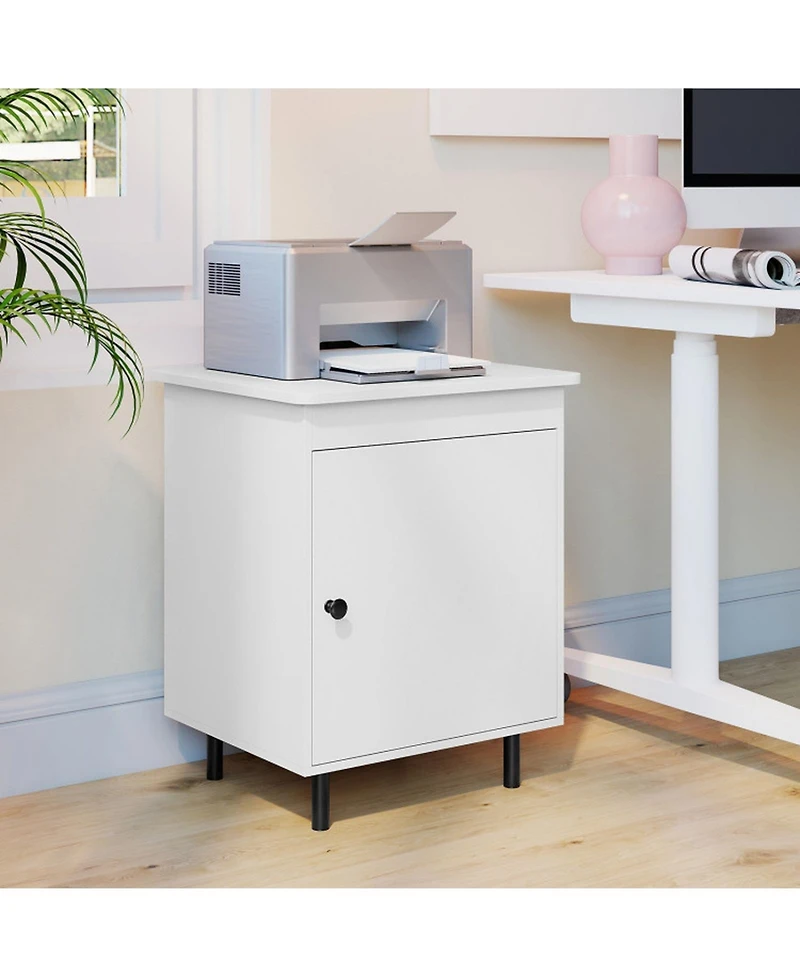 Sugift Mid-Century Nightstand Set of 2 with Open Top and Enclosed Cabinet