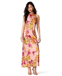 Steve Madden Juniors' Floral-Print Satin Halter Wedding-Guest Dress