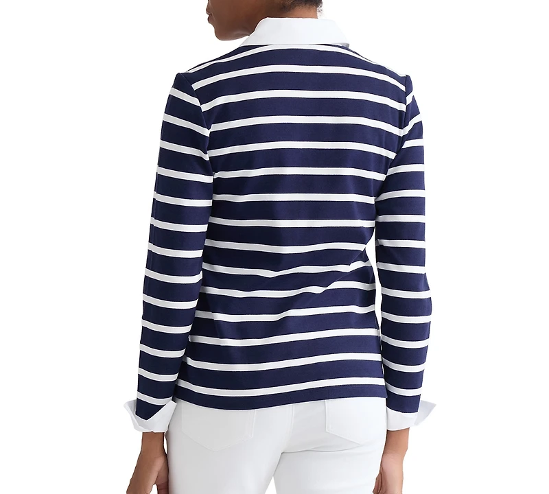 Jones New York Petite Long-Sleeve Striped V-Neck T-Shirt