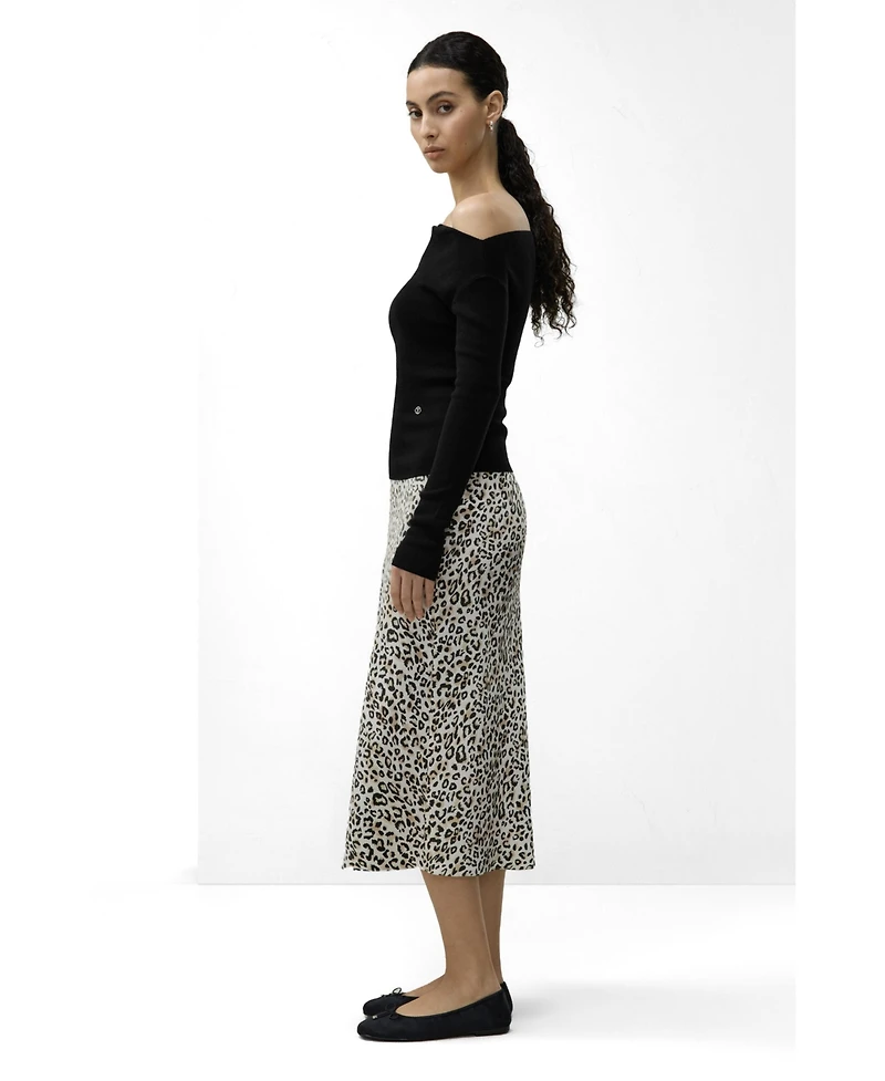 Lilysilk Women's Leopard Print Bias-Cut A-Line Midi Silk Skirt