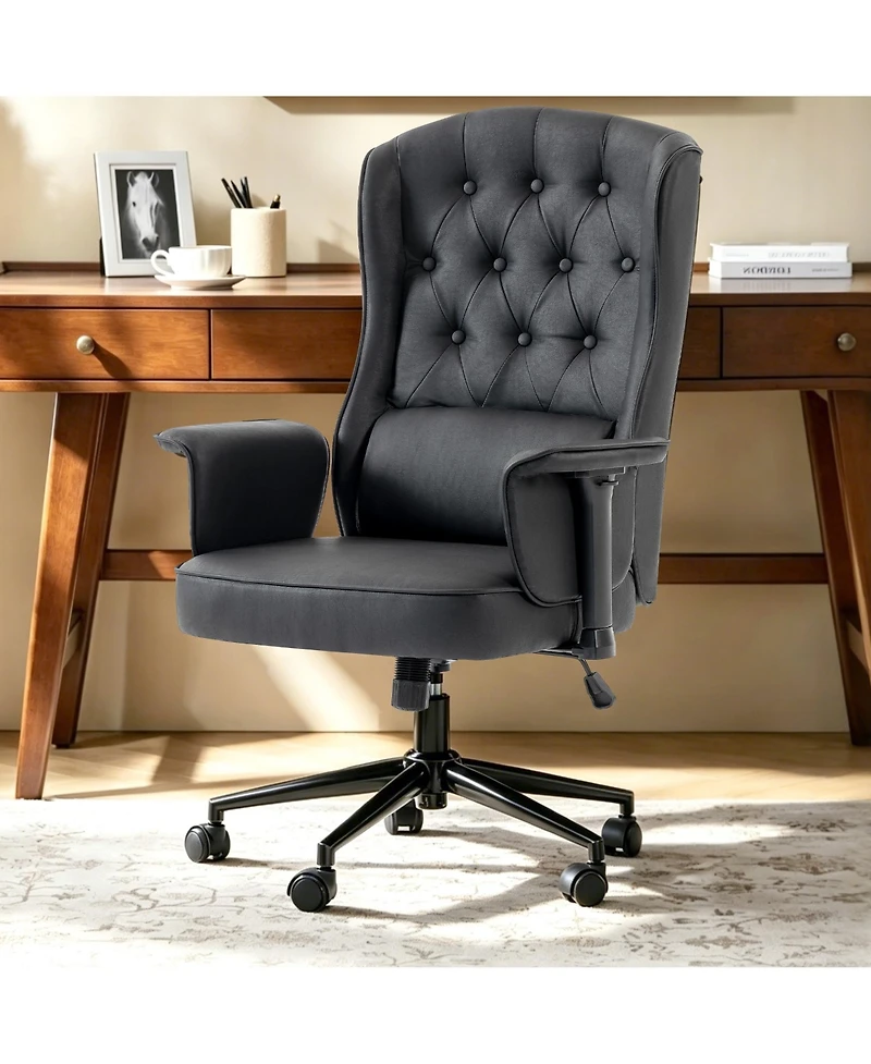 Dyhome Traditional Faux Leather Executive Office Chair with Adjustable Armrests and Lumbar Pillow