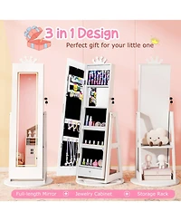 Sugift Kids 3-in-1 Crown Jewelry Armoire with Lighted Full-Length Mirror and 360-Degree Swivel Base