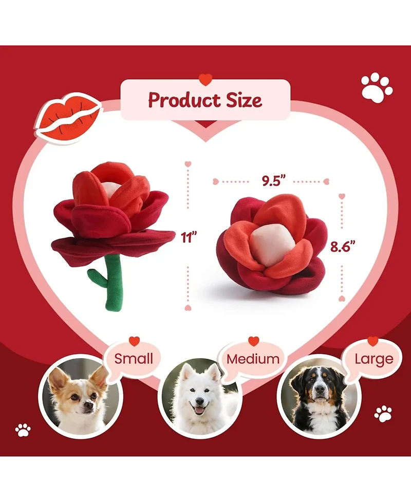 Nocciola Rose Blossom Dog Valentines Toy, Squeaky and Crinkle Rose with Tearable Petals, Hide and Seek Enrichment Toy for Dogs
