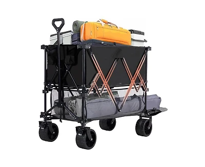 Mountaintop Folding Double Decker Wagon with Brakes, 54" Extra Long Extended Cart, Equipped with 7" All-Terrain Big Wheels for Camping, Sports.