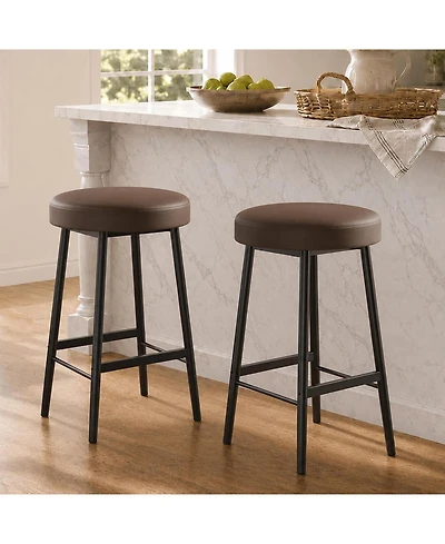 homfan 2-Piece Round Bar Stools – 26" Upholstered Barstools with Footrests, Soft Wider Seat for Kitchen Island and Bar