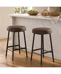 homfan 2-Piece Round Bar Stools – 26" Upholstered Barstools with Footrests, Soft Wider Seat for Kitchen Island and Bar