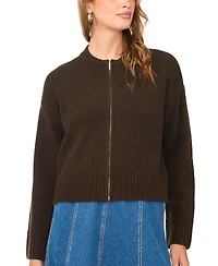 1.state Women's Mock-Neck Cropped Zip Bomber Jacket