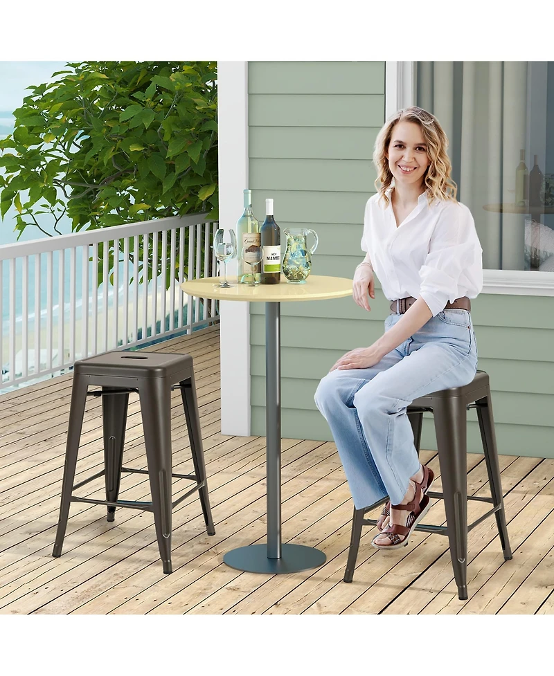 Gymax 24'' Metal Bar Stools Set of 4 w/ Square Seat Patio Bar Stools Home Kitchen