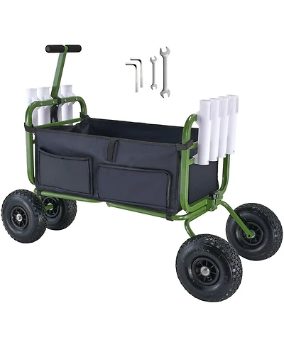 Mountaintop Beach Fishing Cart,300 lbs Steel Trolley,11" Balloon Tires,8 Rod Holders, Foldable Cart for Pier, Picnic and Fishing