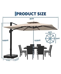 Gaomon 10x10 Ft Square Cantilever Patio Umbrella, 360degree(s) Rotatable Adjustable Height Heavy-Duty Aluminum Outdoor Shade for Pool Garden Backyard